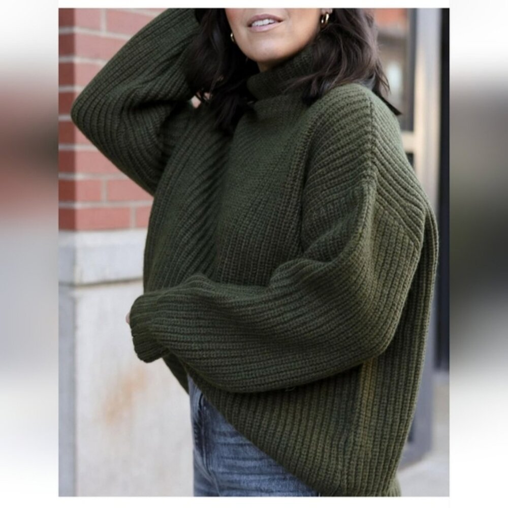 Anine Bing Oversized Sydney Dark Green Funnel Neck Sweater Medium